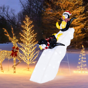 Ice-Skating Christmas Penguin with Snowy Slide Decoration