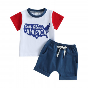 FOCUSNORM 2pcs Toddler Baby Boys Clothes Sets Outfits Color Patchwork Short Sleeve Letter Print T-Shirt + Shorts Set