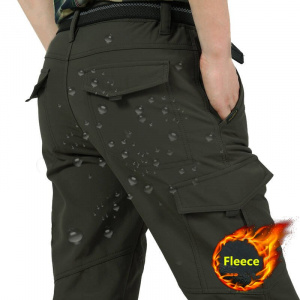Men's Winter Thick Fleece Warm Stretch Cargo Pants Military SoftShell Waterproof Casual Pants Tactical Trousers Plus Size 4XL