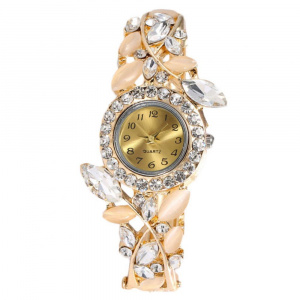 Luxury Bracelet Wristwatch for Women with Rhinestone Leaf Design