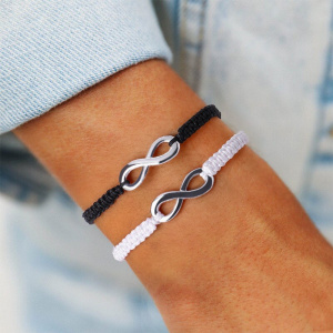 Infinite Sign Handmade Black/White Rope Braid Bracelet Bangle For Women Men Charm Adjustable Cuff Jewelry Gift FreeShipping