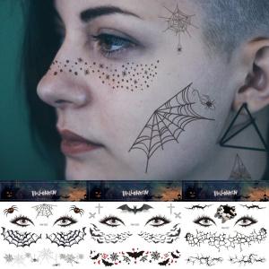 1PC Waterproof Halloween Temporary Tattoo Stickere Face Makeup Terror Spider Bloody Wound Scar Design DIY Fake Tattoo Sticker