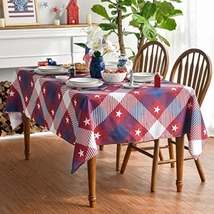 Independence Day Rectangle Tablecloth Kitchen Table Decoration Buffalo Plaid Stars Waterproof Tablecloth Party Decor
