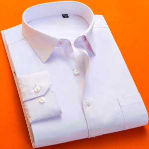 Short Sleeve White Twill Shirt for Men Slim Fit Solid Color Business Formal Dress Shirt Non-Iron Anti-Wrinkle Male Cotton Shirts