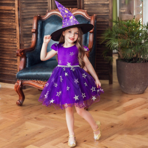 0-8Y Child Halloween Costumes for Kids Girl Princess Dress Witch Skirt with Hat Kids Dresses for Girls Party Baby Girl Clothes