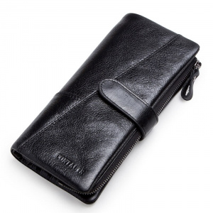 CONTACT'S Genuine Leather Men's Long Wallet With Phone Bag Zipper Coin Pocket Purse Male Clutch Wallets For Men Portfel Small