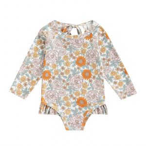 Floral Printed Full Sleeve Bathing Suit for Baby Girls