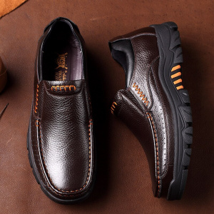 Newly Men's Genuine Leather Shoes Size 38-46 Head Leather Soft Anti-slip Driving Shoes Man Shoes