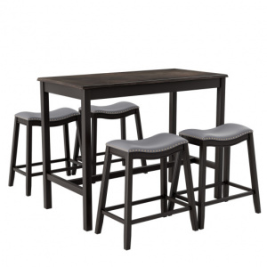 5 Piece Dining Set with a Rustic Table and 4 Upholstered Stools