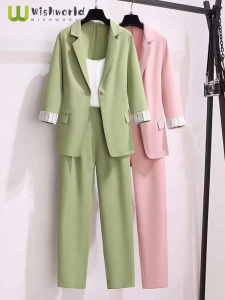 spring new Korean elegant women's suit female blazer leisure pants Tweed suit jacket three piece jacket pants set