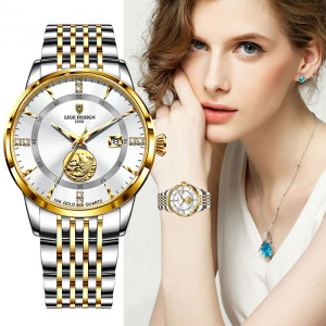 LIGE Women Watch Luxury Brand Fashion Ladies Watch Elegant Gold Steel Wristwatch Casual Female Clock Waterproof Montre Femme New