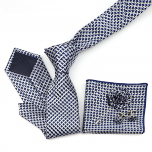 Nice Smooth Soft Dot Polyester 7cm Necktie Set Handkerchief Brooch Cufflinks Men Business Office Suit Formal Nice Tie Hankie Pin