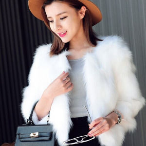 Fashion Faux Fur Coat Woman Winter Short Black White Slim 3/4 Sleeve Imitation Rabbit Fur Overcoat Artificial Fur Jacket 3XL