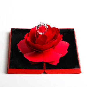 Foldable Black Box with Red Ring Rose Jewelry Box for Valentine's Day Gift
