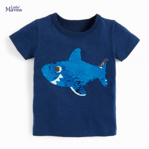 Little maven Children’s Clothes Summer Baby Boys T-shirt Cotton Sequin Shark Cool Tops for Kids 2-7 year