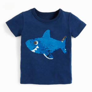 Little maven Children’s Clothes Baby Boys T-shirt Cotton Sequin Shark Cool Tops for Kids 2-7 year