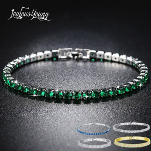 2019 New Fashion Green Crystal Friendship Bracelets Bangles for Women Silver Color Round Zircon Charm Bracelet Braclet Gifts