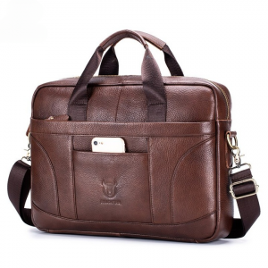 BULLCAPTAIN men's briefcase men's business bags can be used for 14-inch laptop leather shoulder messenger bag's office handbag