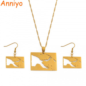 Anniyo Gold Color Papua New Guinea Map Pendant & Necklaces for Women Jewelry PNG Maps #023321