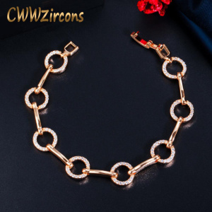 CWWZircons Micro Pave Cubic Zirconia 585 Gold Color Round Link Chain Bracelet for Women Fashion Brand Bohemian Jewelry CB228