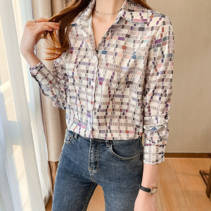 Fashion plaid printing ladies shirts Women's Blouses Spring Autumn Long Sleeve Shirts Tops Blusas Mujer