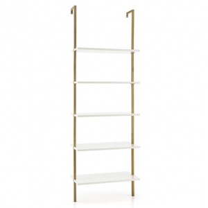 5 Tier Ladder Shelf Wall-Mounted Bookcase with Steel Frame-Golden