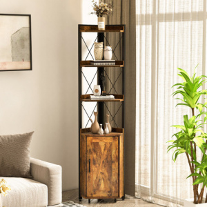 Rustic Brown Tall Corner Cabinet Storage with 3-Tier Shelves