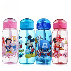 Disney Cartoon Mickey Mouse Minnie Children's Plastic Cup Straw Cup Students Drinking Water Bottle for Boy Girl 450ml