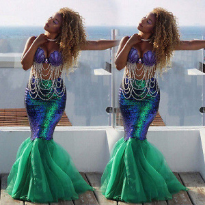 Sexy Women Mermaid Costume Skirt Fancy Party Cocktail Sequins Maxi Skirts Mermaid Tail Party Evening Vestido Plus Size