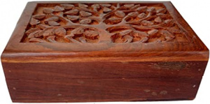 Rastogi Handicrafts Tree of Life Full Carving Wooden Jewellery Box 