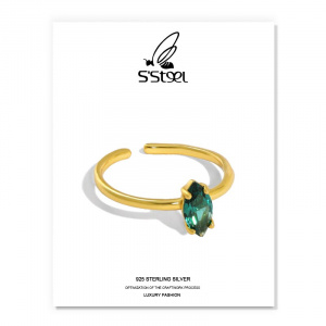 S'STEEL Emerald Ring Sterling Silver 925 Gift For Women Minimalist Gold Personalized Open Ring Bijoux Argent 925 Fine Jewellery