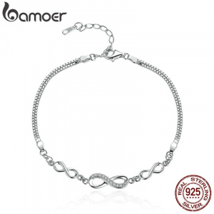 925 Sterling Silver Infinity Love Chain Link Adjustable Zircon Bracelet for Women