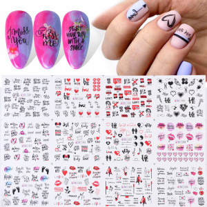 12 Sheets Red Valentine's Day Series Watermark Nail Stickers