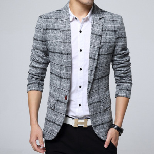 Casual Slim Cotton Korean Blazers for Men with Long Sleeves