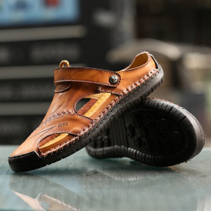 Fashion Mens Sandals Genuine Leather Beach Slippers Male Non-Slip Soft Comfortable Outdoor Shoes High Quality Man Sandals