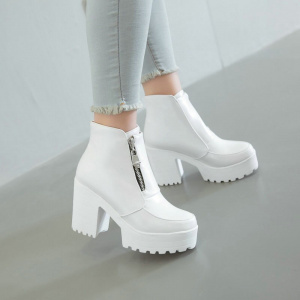 white platform wedges chunky high heels woman shoes zipper front women ankle boots plus size dropshipping