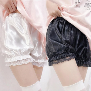 Women Imitation Silk Bloomers Ruffles Lace Trim Panties Victorian Pumpkin Shorts Solid Color Dance Dress Split Skirt Pettipants