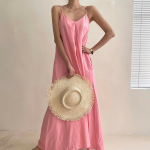 Korejepo Leisure Long Suspender Dress Simple Clothes New Temperament Square Neck Loose Ins Casual Dresses