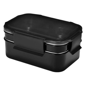 304 Stainless Steel Stackable Compartment Lunch/Snack Box 2-Tier Bento/Food Container for Adults or Kids Black