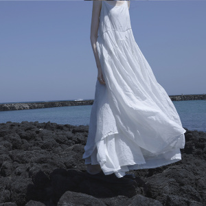 Dark Summer Beach Black White Super Long Irregular Big Swing Elegant Suspender Dress Women Femme Y2K Fashion