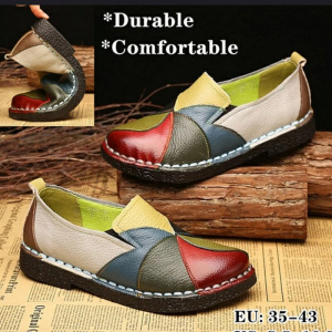 Women Leather Loafers Slip on Sewing Flat Shoes Platform Ladies Patchwork Fashion Casual Female Comfort Shoes PU Leather Flats