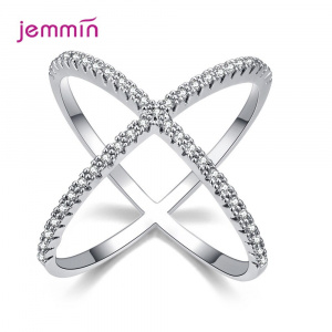 S925 Silver Jewelry X Crossing Finger Ring  Female Fashion Micro Paved CZ Crystal Rings Infinity Sign Women Silver Rings Party