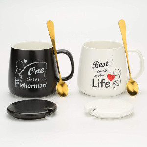 Coffee Couple Mugs Gift-Set - One Great Fisherman Best Catch of His Life Unique Engagement Wedding Gifts for Couples