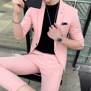 Summer Costume Homme Fashion Mens Suits Designers 2019 Pink Suits Mens Night Club Terno Masculino Smocking Slim Fit Homme 2 pcs