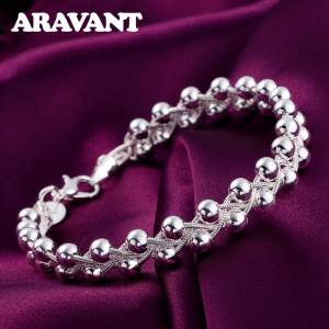 925 Silver Weave Beads Chain Bracelet For Women Wedding Fashion Jewelry Gifts