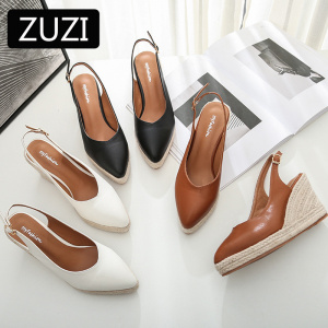ZUZI High Heel Wedge Shoes  Newest Breathable Women Sandals Female Pointed Toe Slippers High-heeled Espadrilles Straw