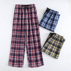 Plus Size Cotton Plaid Men Sleep Bottoms Comfort Pajama Simple Loose Sleepwear Pants Pijamas Male Sheer Pyjama Trouser Homewear
