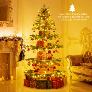 Rotating 4-Tier Artificial Christmas Tree with 280 Branch Tips and 220 LED Lights