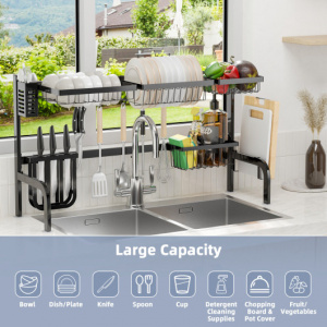 Black Metal Adjustable 2 Tier Over the Sink Dish Drying Rack