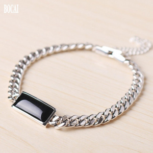 2020 new real S925 sterling silver bracelet for men and women new vintage Thai silver soft chain black zircon men bracelet